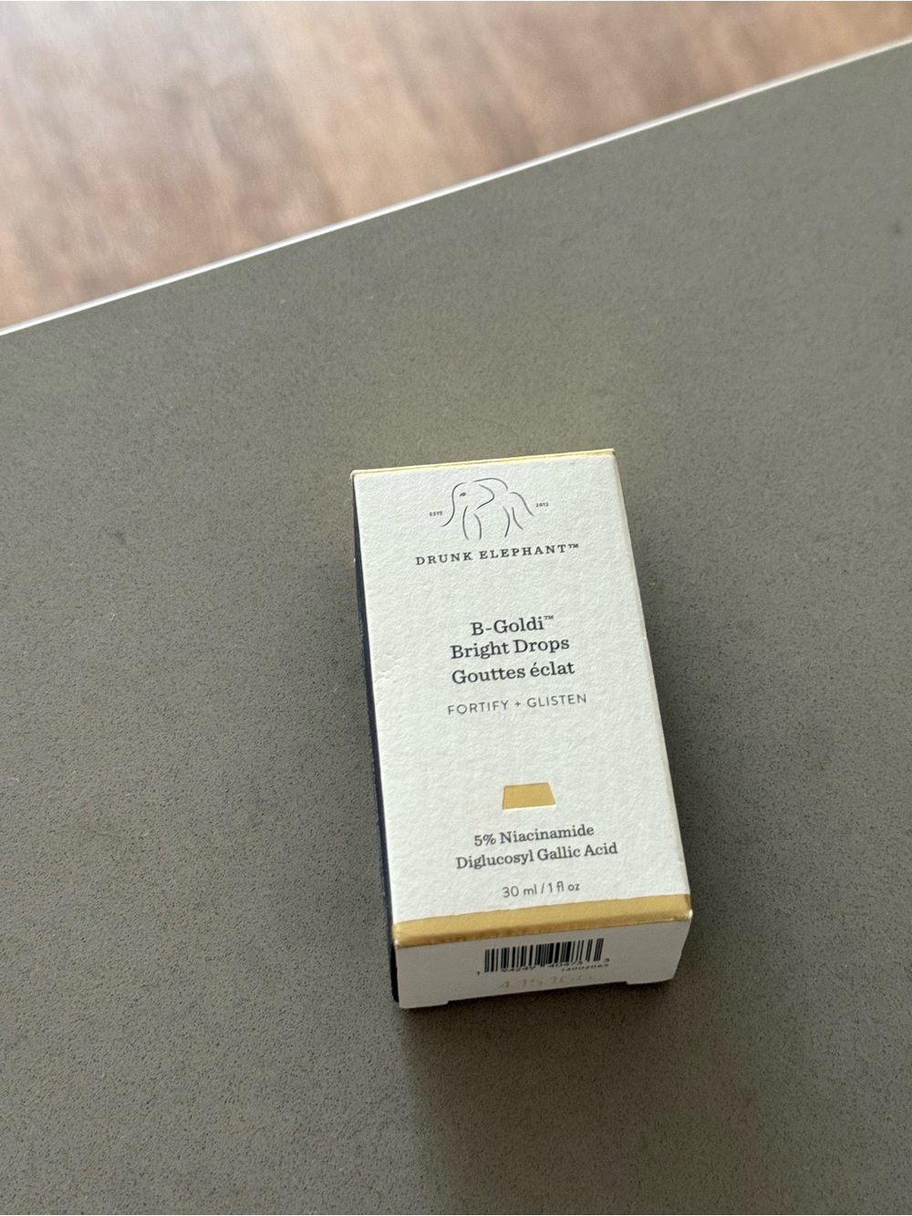 Drunk Elephant B-Goldi Bright Drops — White & Gold Accent Packaging